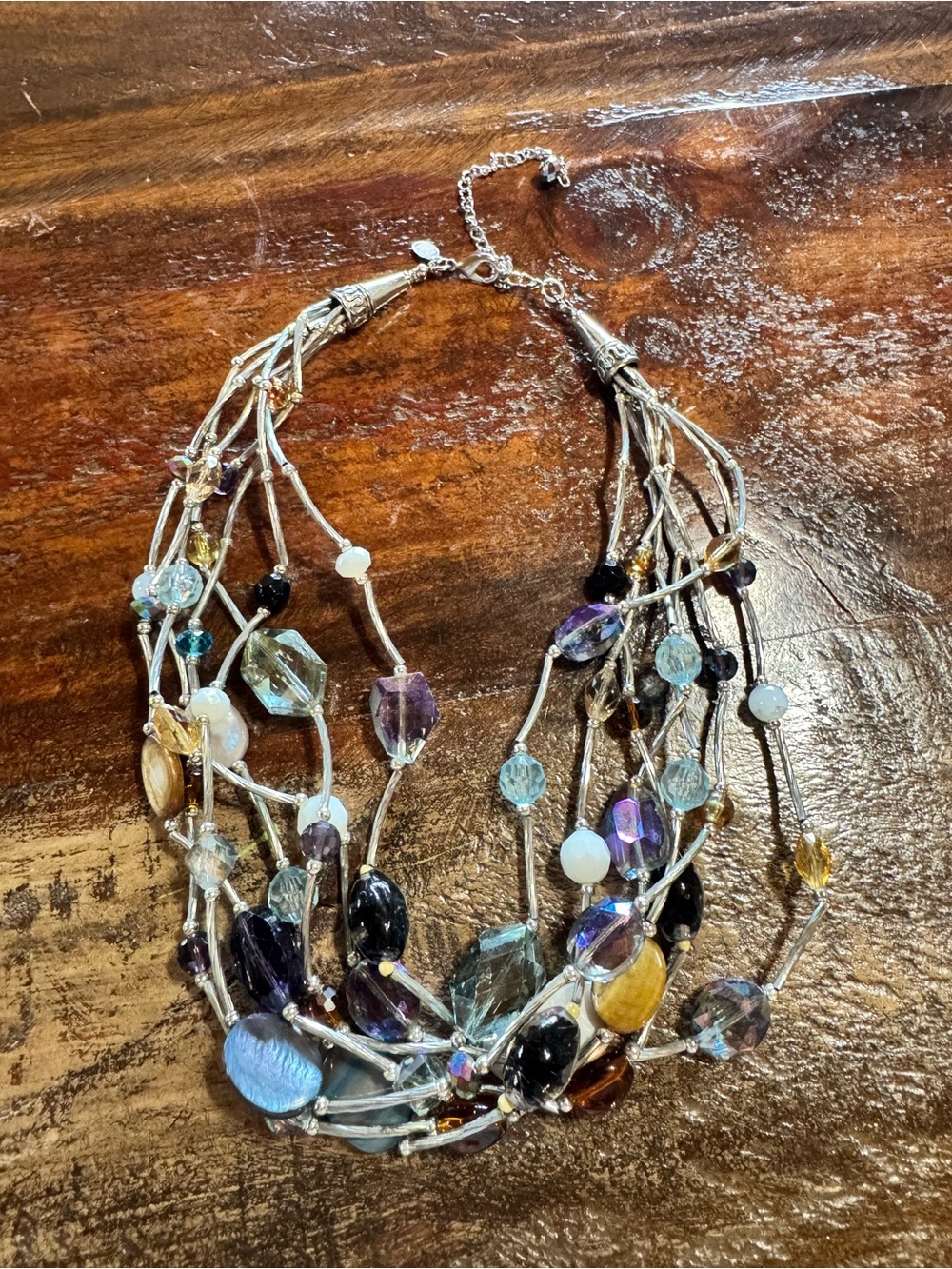 Cookie Lee Multi-Strand Beaded Necklace in Blue, Amber, Black and Clear - Picture 2 of 4